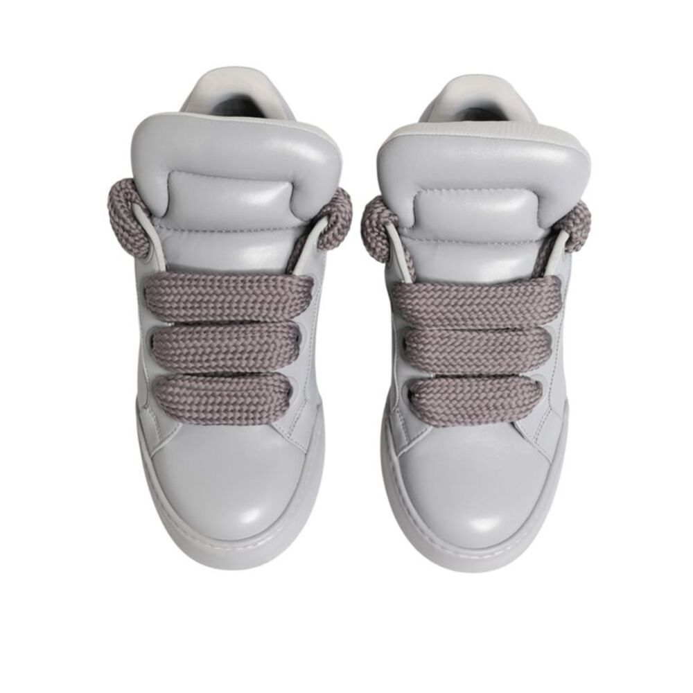 Dolce & Gabbana White Leather Gray Laces Low Top Sneakers Men's Shoes - Picture 2 of 5